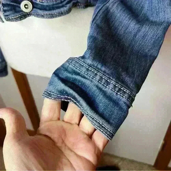 Maurices Denim Jean Jacket Women Small Blue Button Up Cropped Casual Long Sleeve - Picture 3 of 7